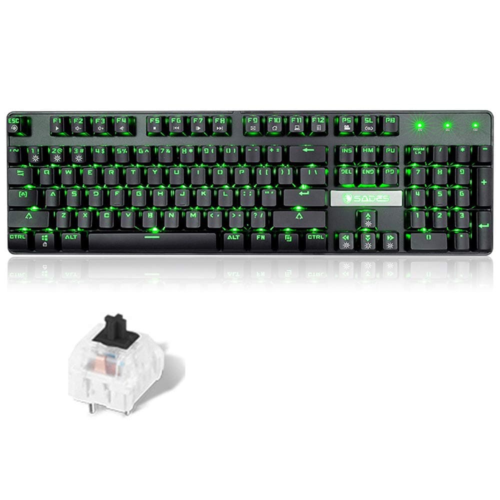 Gaming Mechanical Keyboard, Wired USB Black Switch Multimedia Keys Green Breathing Backlight Ergonomic Metal Keyboard for PC Laptop Computer Mac