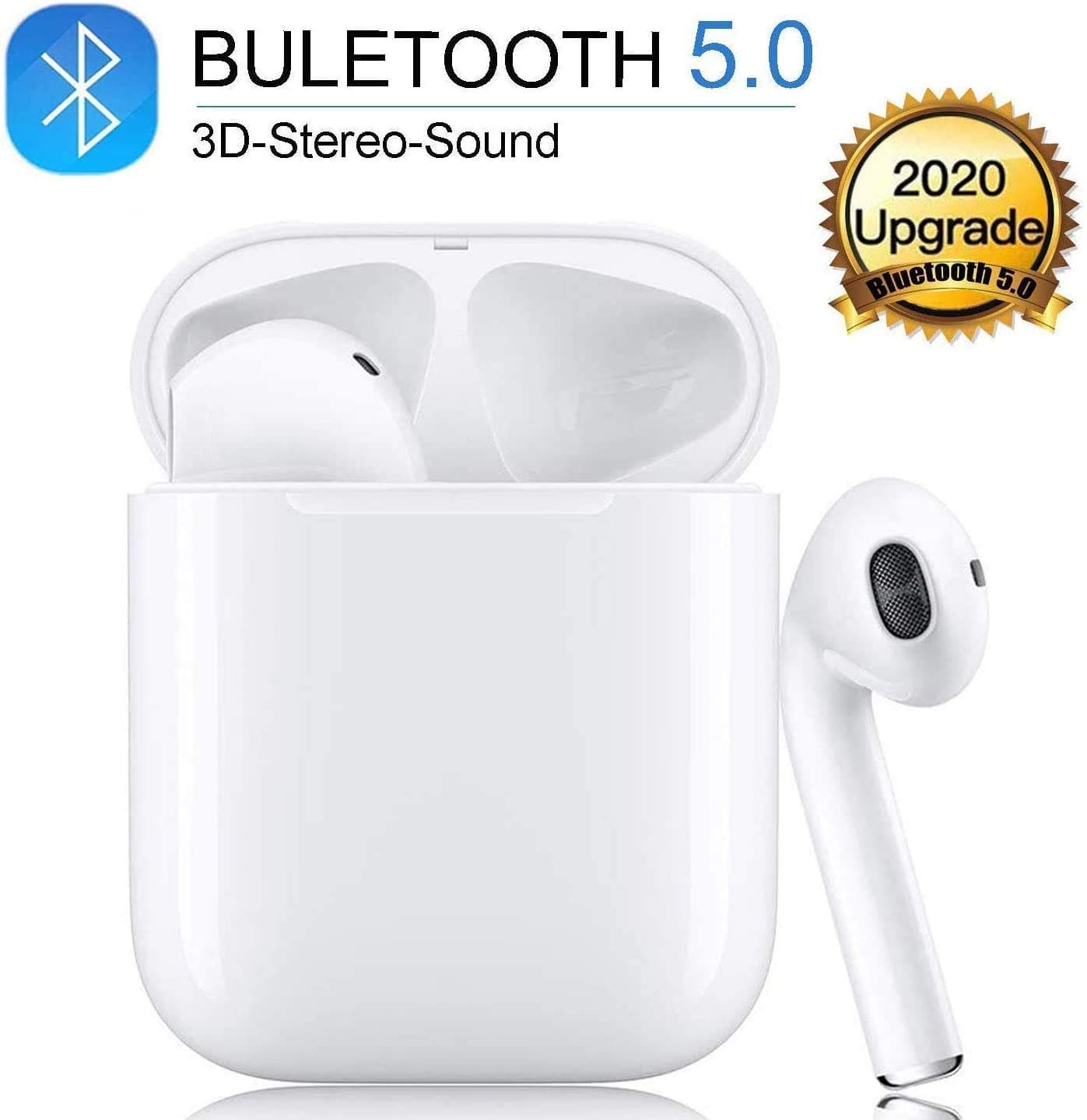 Bluetooth 5.0 Wireless Earbud Waterproof TWS Stereo Headset with [24-hour charging box] Built-in Mic Headset Compatible with Apple Airpods iPhone Headset