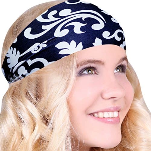 FUN & FUNKY Work Out Headbands! SUPER FUN! Black & White Damask - Choose From Over 30 Best No Slip Printed Headbands Stretchy One Size Fits Most Made in USA by Mom & Daughter:)