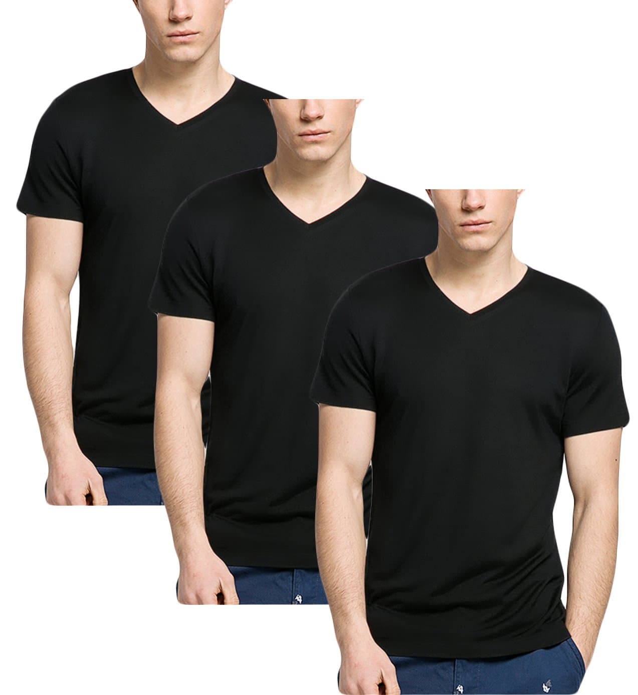 WUAMBO Athletic Men's 3 Pack V Neck T Shirts, Basic Undershirts with Plus Size
