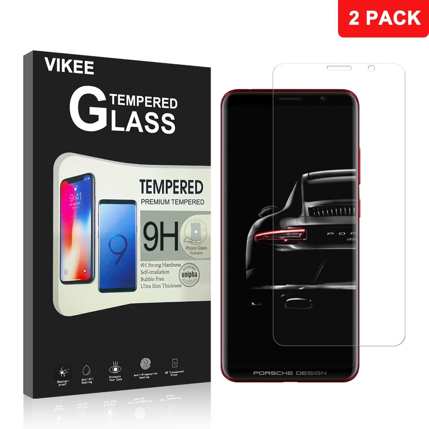 2PacK Huawei Porsche Design Mate RS Screen Protector, VIKEE HD Clear [Anti-Fingerprint][Bubble-Free][Easy to install] 9H Hardness Tempered Glass Screen Protector Film For Huawei Porsche Design Mate RS