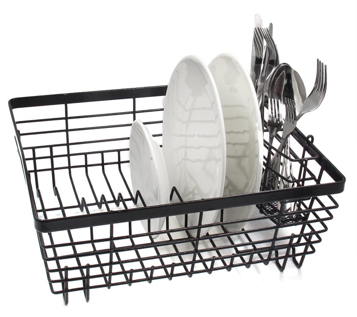 TQVAI Medium Dish Drying Rack Kitchen Dish Drainer with Silverware Storage, Black