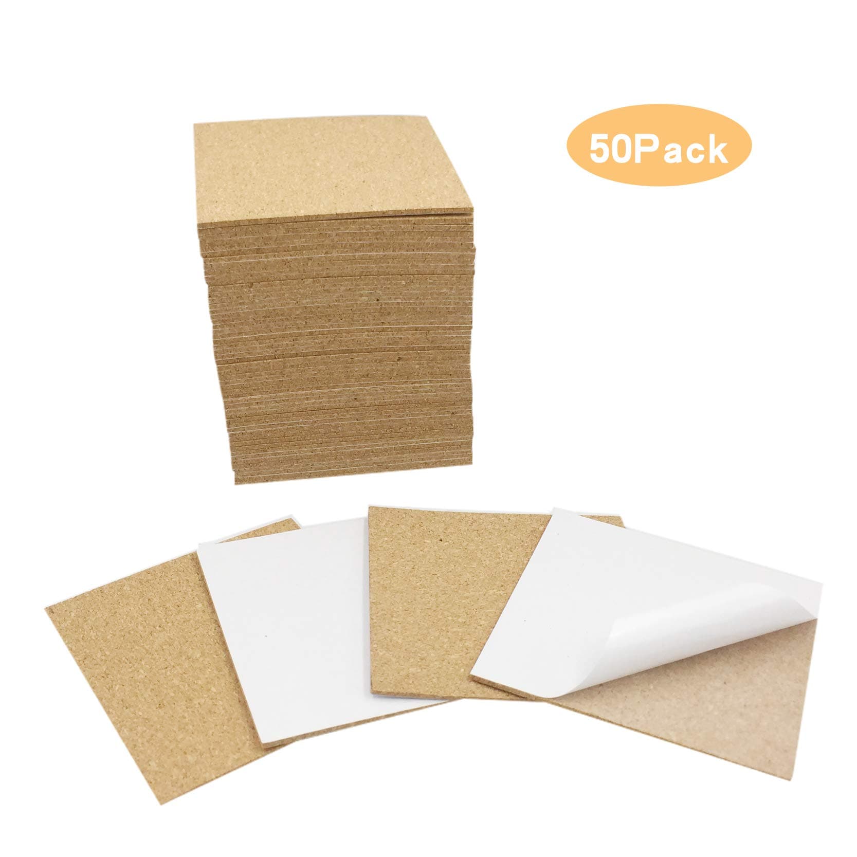 50 Pack Self-Adhesive Cork Sheets Squares 4"x4" Cork Backing Cork for Tile Coasters and DIY Crafts Mini Wall Cork