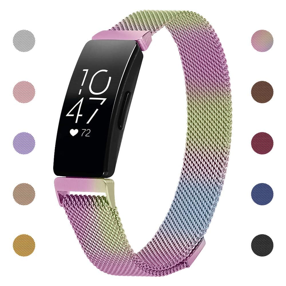 Ameton Compatible with Fitbit Inspire Strap, Inspire HR Strap Replacement Metal Stainless Steel Wrist Accessory Magnet Lock Bands for Women Men Small Large