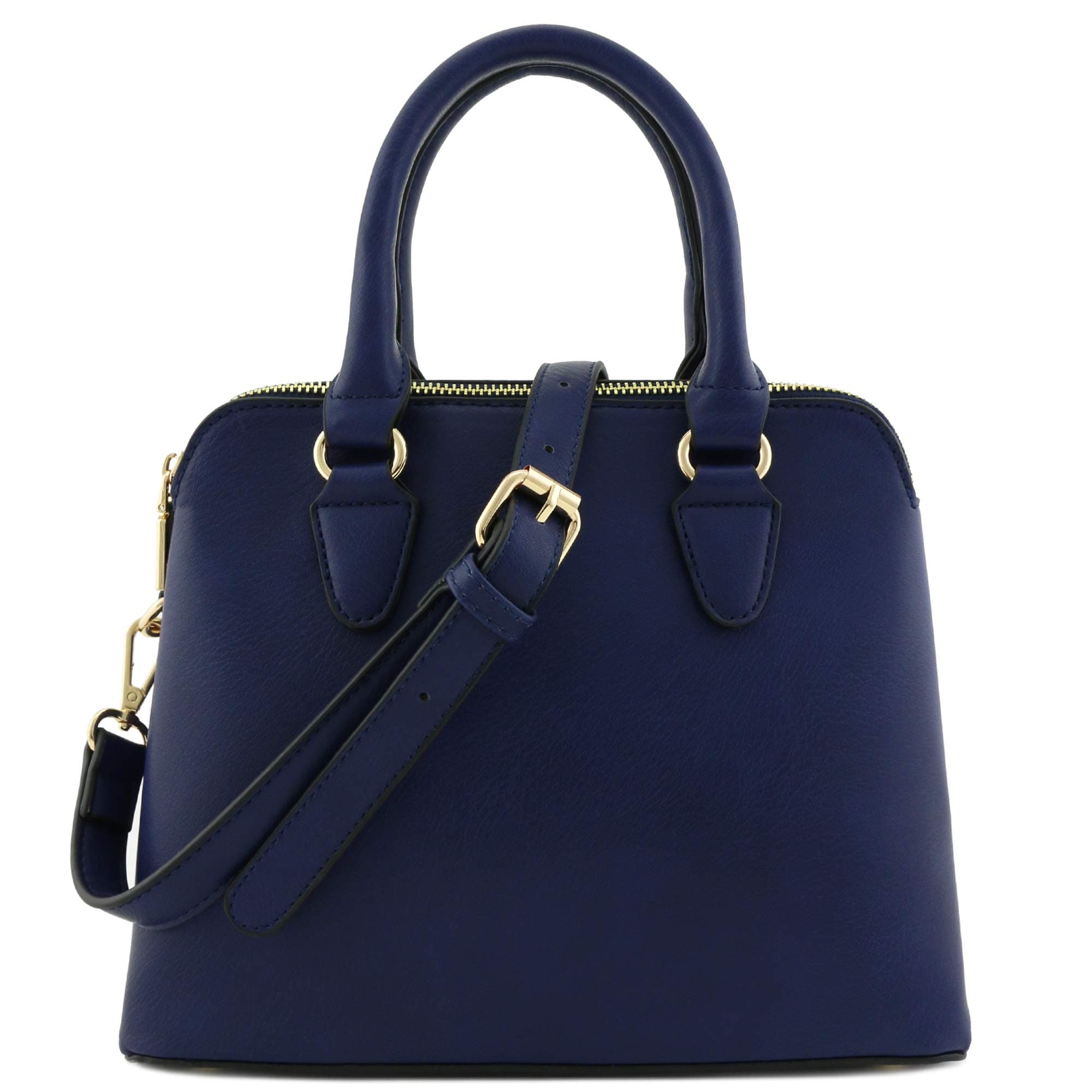 Classic Double Zip Top Handle Dome Satchel Bag