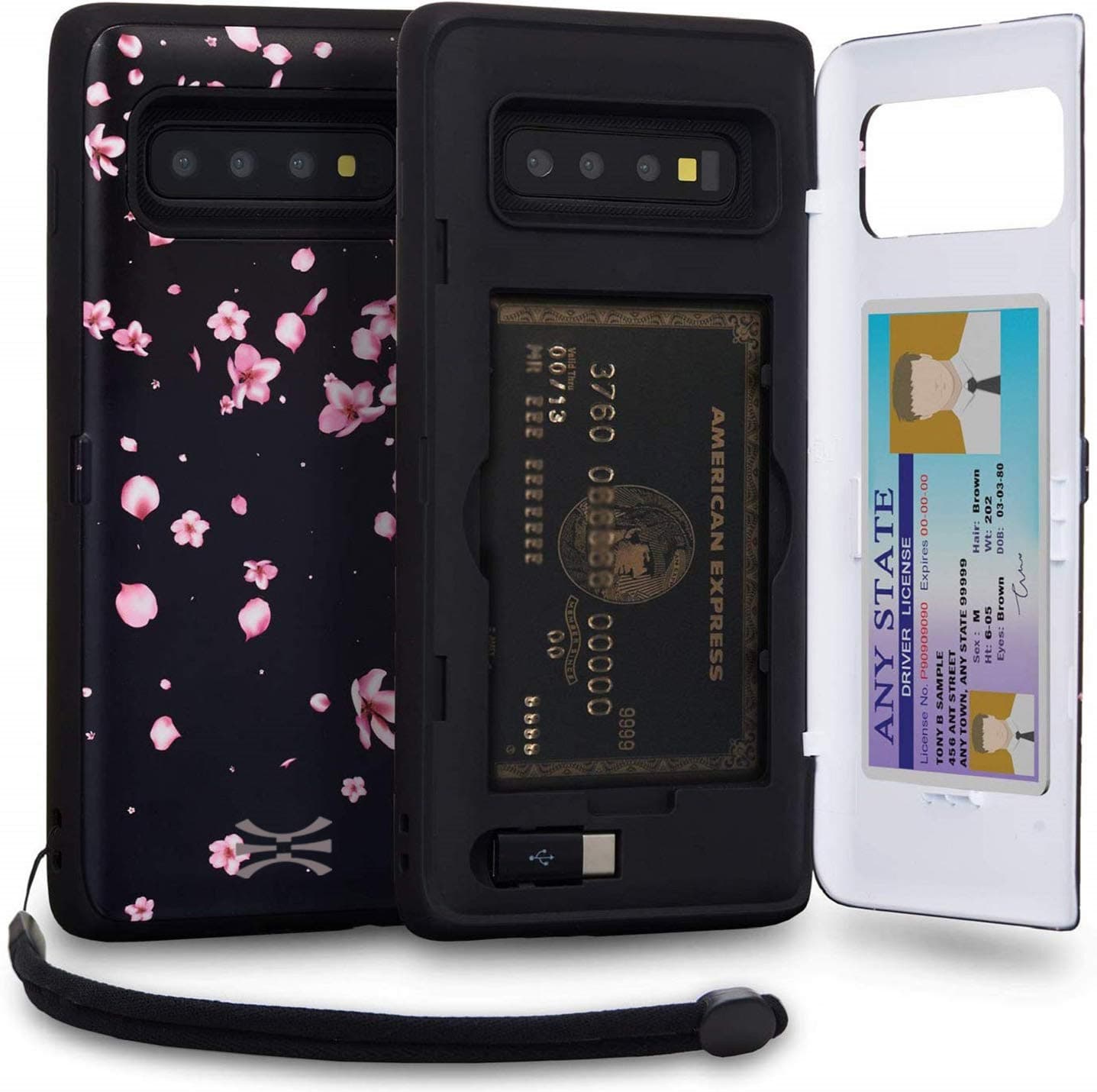 TORU CX PRO Case for Galaxy S10 Plus, with Card Holder | Slim Protective Cover with Hidden Credit Cards Wallet Flip Slot Compartment Kickstand | Include Mirror, Strap, USB Adapter - Flowers