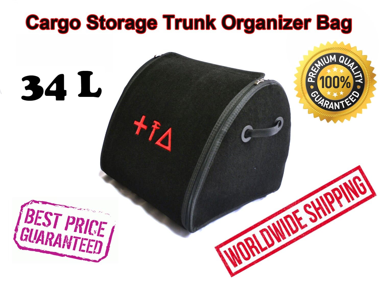 Car Cargo Storage Trunk Organizer 34L Auto Boot Folded Bag Premium Quality Durable First Aid Emergency Kit Box Cargo Tray Universal Vehicle Fit Honda Civic Accord Jazz Prelude CR-V HR-V Legend CR-Z