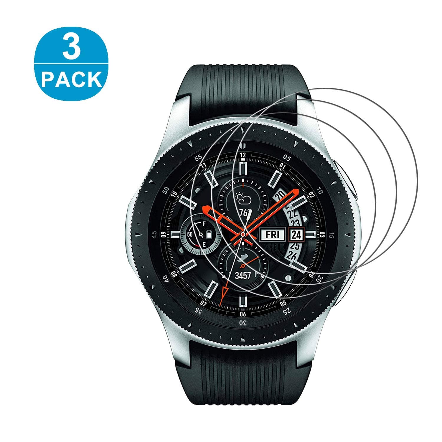 RBEIK 3PACK 9H Hardness Tempered Glass Screen Protector for Model Samsung Galaxy Watch (46MM), the exact diameter of the protective is 33.5MM