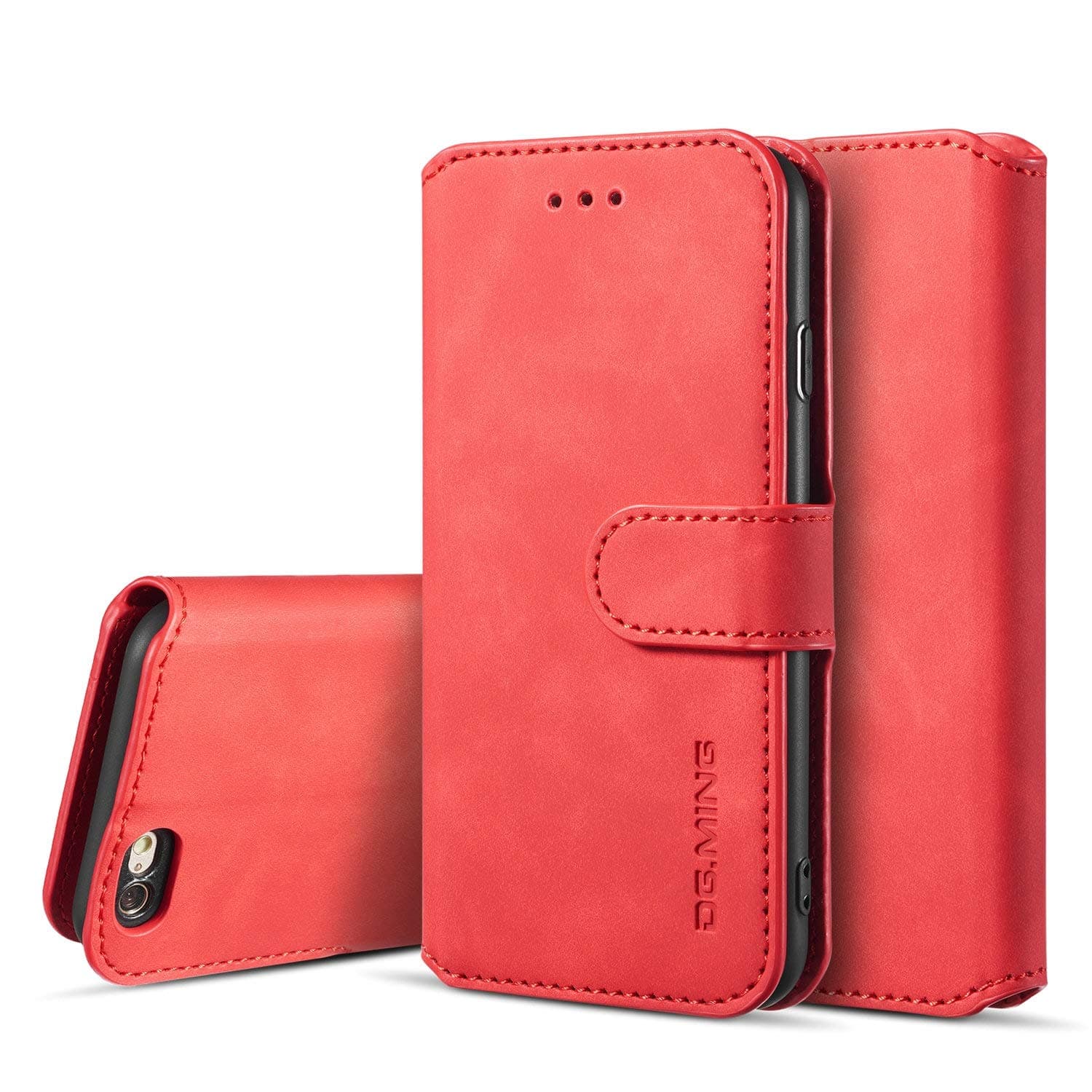 UEEBAI Case for iPhone 6 Plus iPhone 6S Plus, Luxury PU Leather Case Vintage Wallet Flip Cover TPU Inner Shell [Card Slots] [Magnetic Closure] Stand Function Folio Shockproof Full Protection - Red