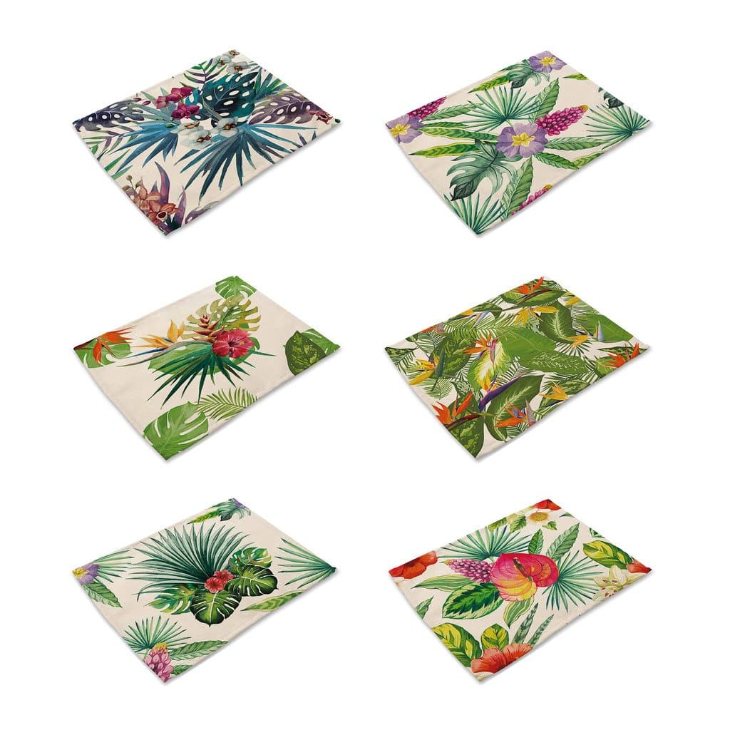Hacaso Tropical Plants Forest Pattern Dining Table Mats Set of 6 Cotton Linen Placemats(10)