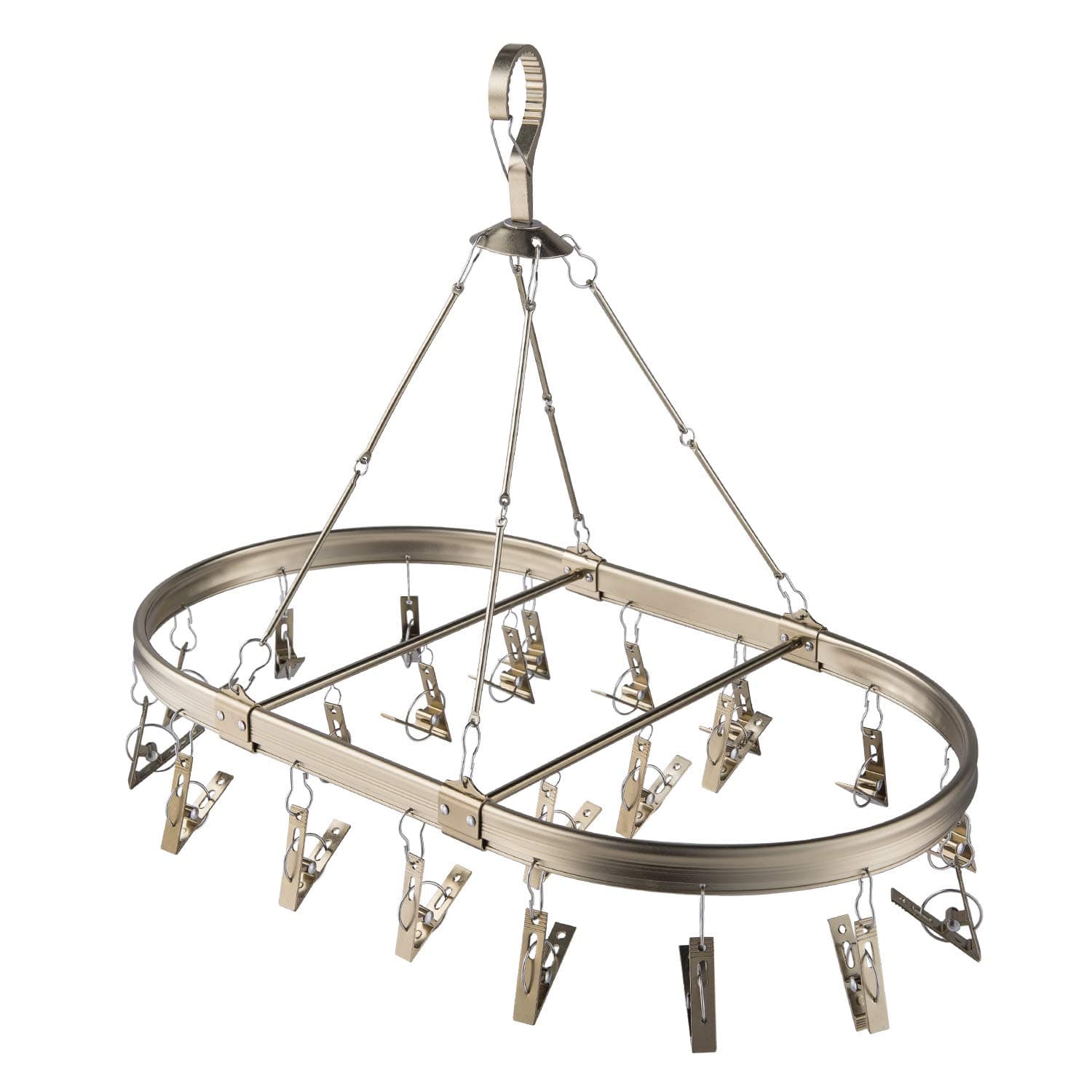 SINGAYE Hanging Drying Rack Windproof Aluminum Alloy Laundry Drying Drip Hanger with 22 Clips for Drying Towels, Baby Clothes,Diapers,Underwear, Socks Gloves (Champagne Gold)
