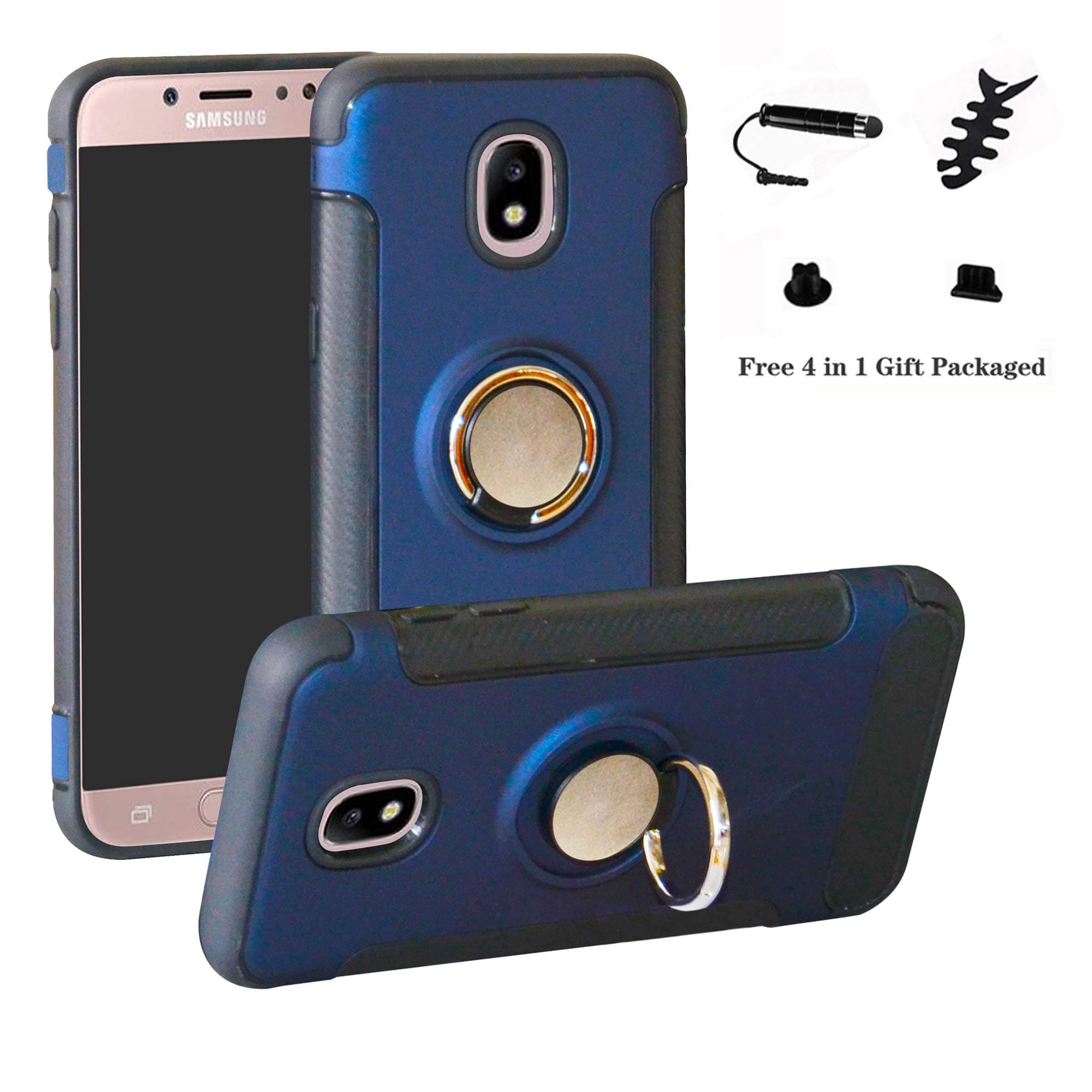 Galaxy J7 2017 Case,LFDZ 360 Degree Rotating [Ring Holder Kickstand] Flexible Soft TPU Silicone Hybrid Cover for Samsung Galaxy J7 2017 / J730 /J7 Pro Smartphone(Not fit Galaxy J7 2015/2016),Dark Blue