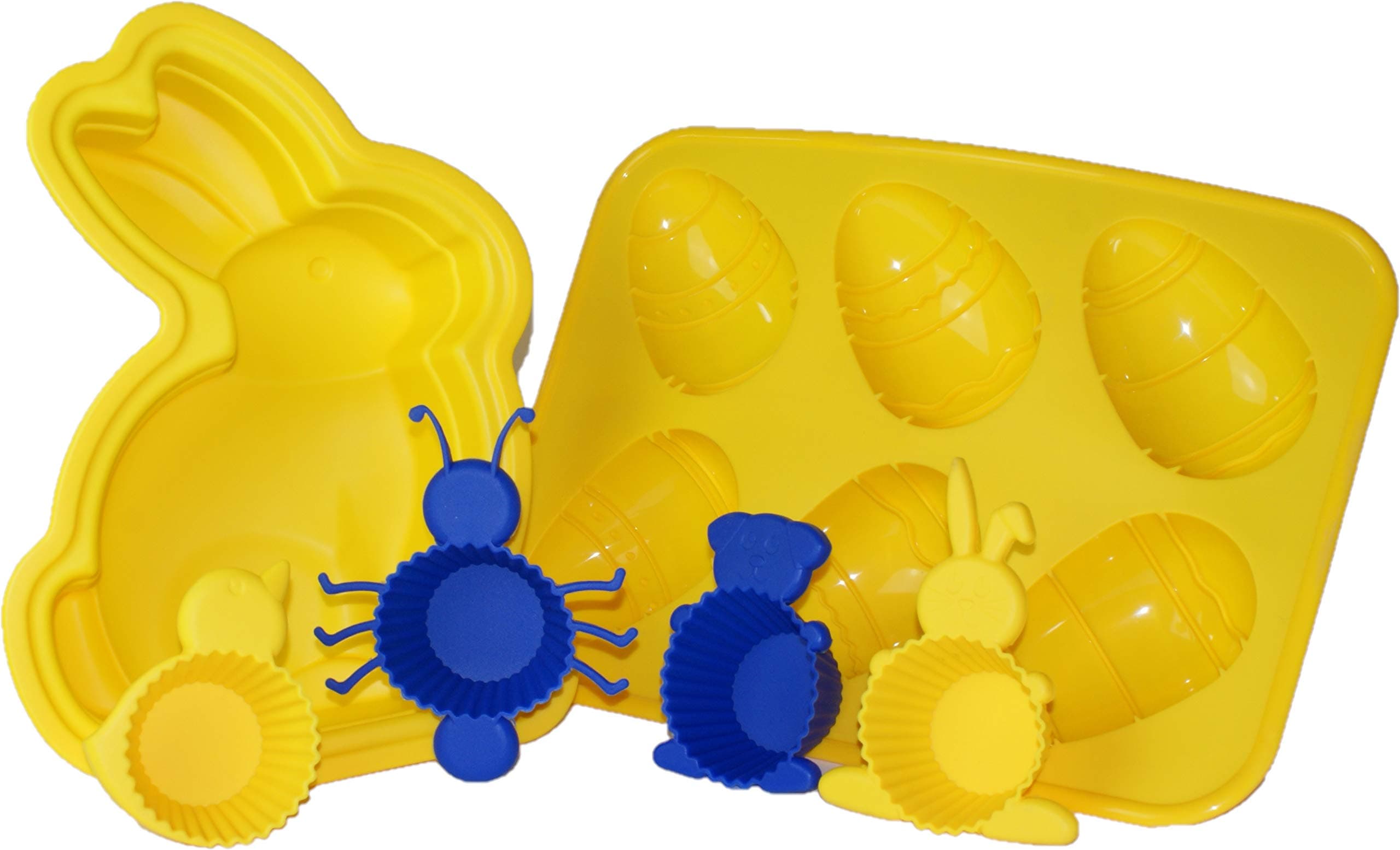 Siliwelt 0001 Platinum Silicone Baking Pans Easter Kit, Easter Bunny, Easter Eggs, Butterfly, Chick, Chicks