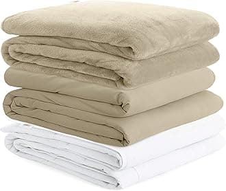 Degrees Of Comfort Cooling Weighted Blanket with Removable Cover Cozyheat Minky Plush Coolmax Washable Covers Included | Weight Distribution with Premium Glass Beads | Twin Full Bed 48x72 15 lbs Tan