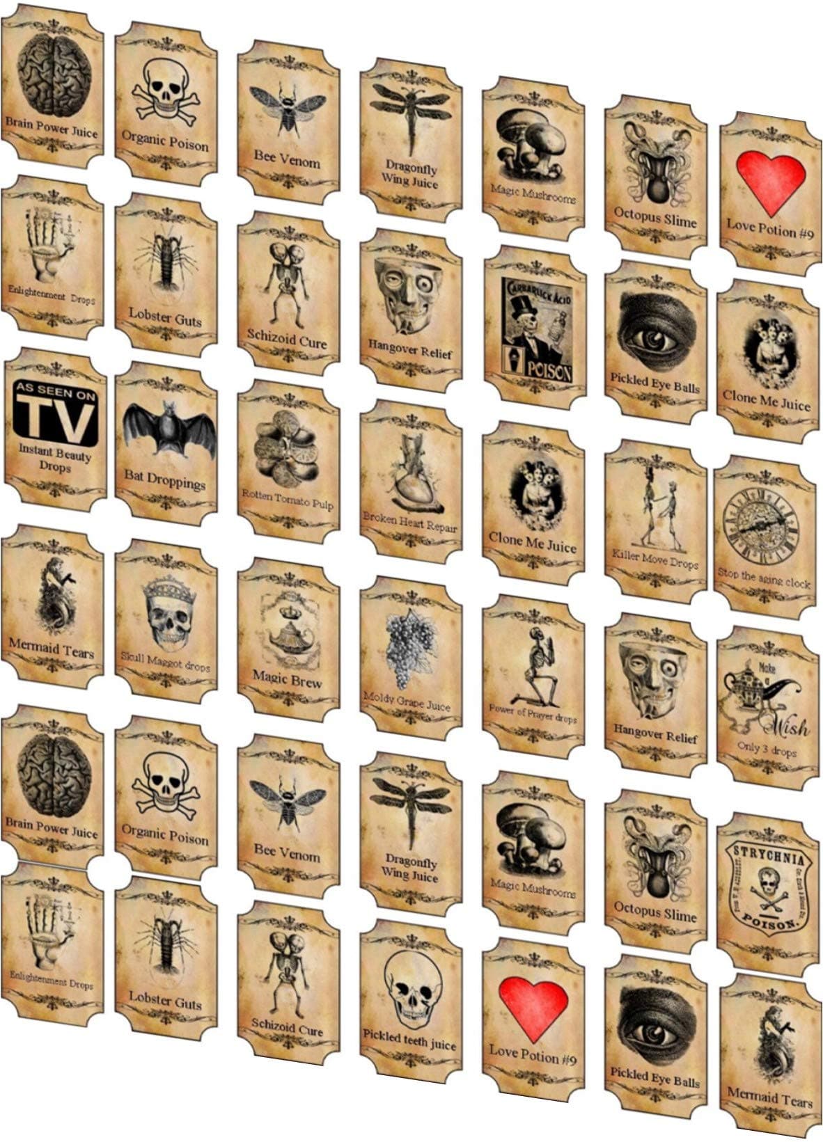 Halloween 90 tiny steampunk laminated labels party decoration