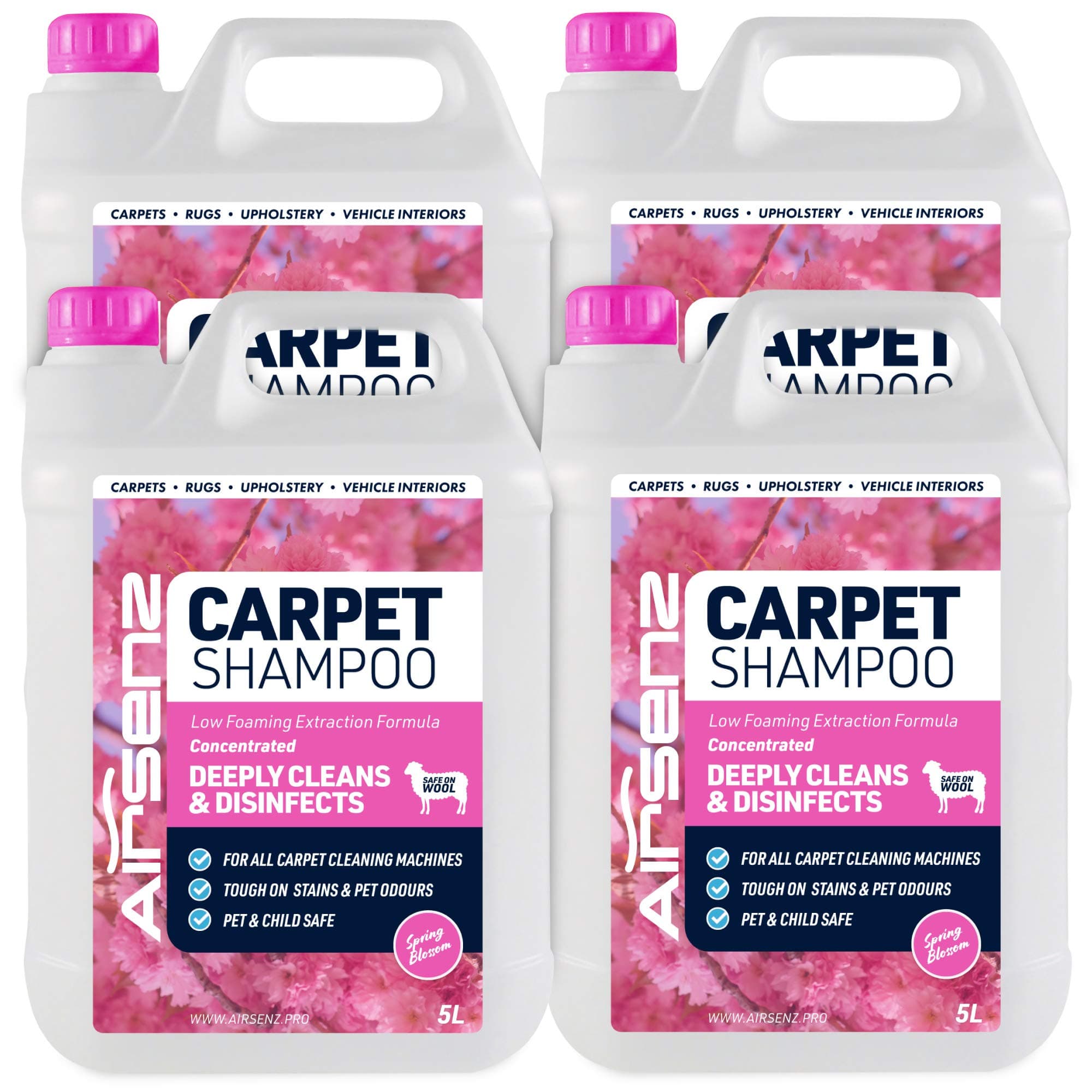 AIRSENZ Professional Carpet Shampoo - Low Foaming Extraction Formula Suitable for All Carpet Cleaning Machines (Spring Blossom, 20L)