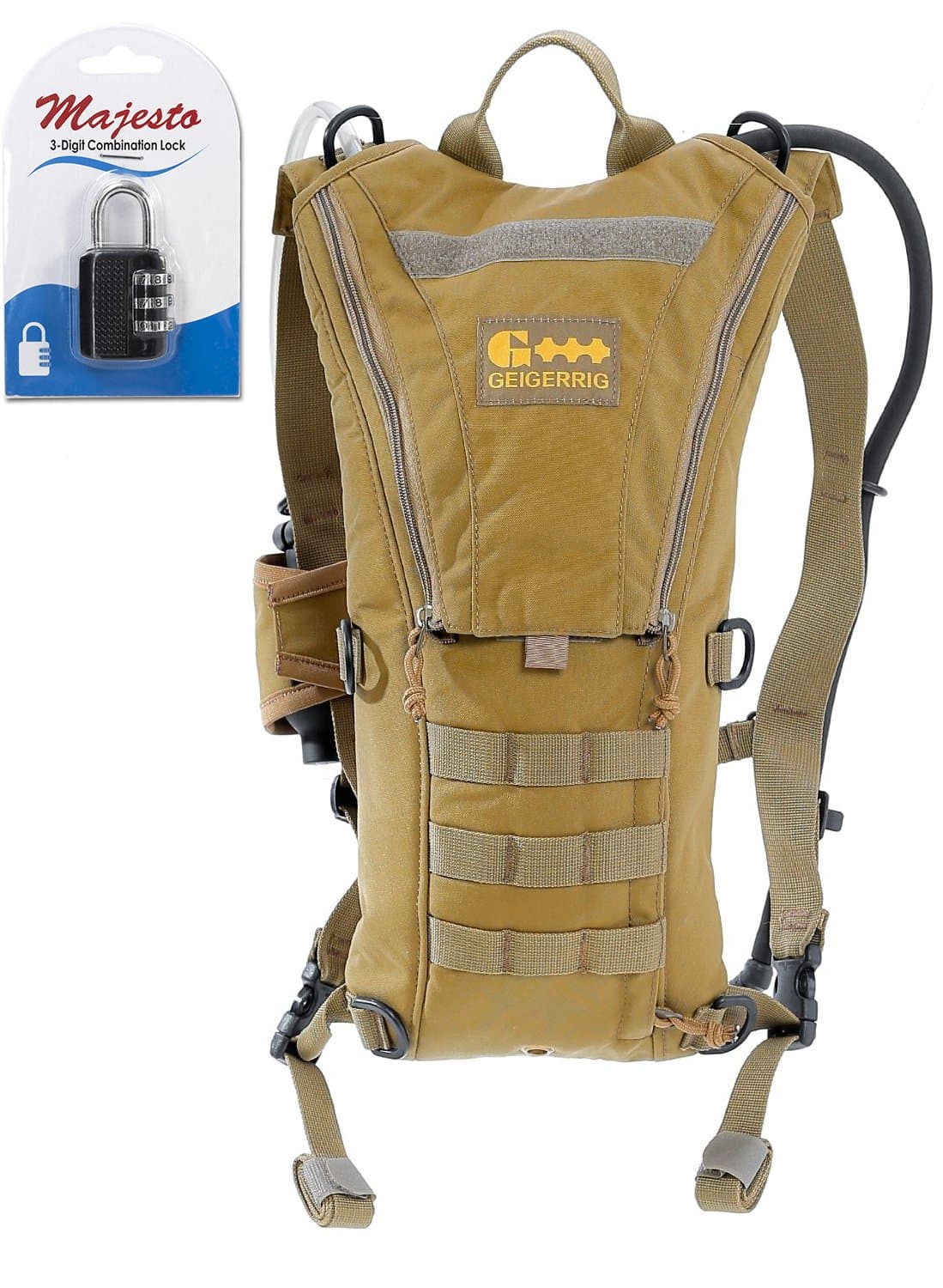 Geigerrig Tactical Rigger Hydration Pack with 70oz Hydration Engine (Bladder) and 3-digit Combination Lock - Bundle