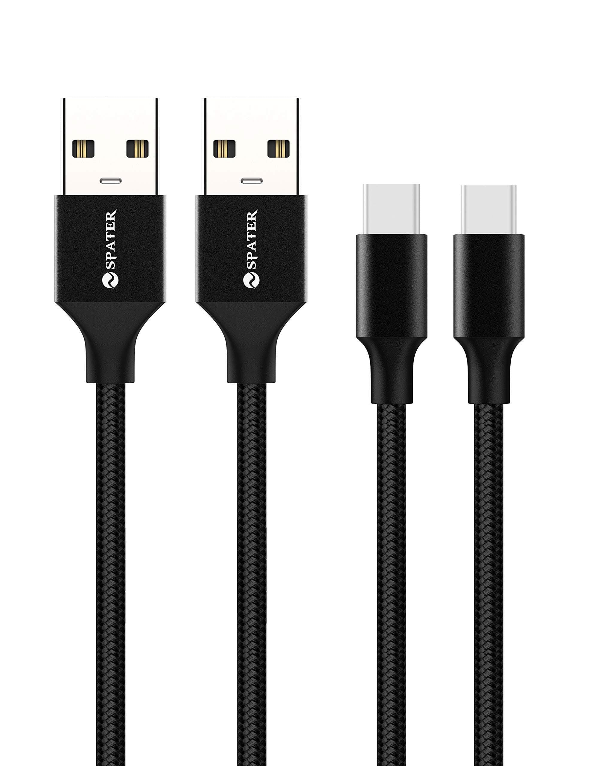 USB Type C Cables, Spater Fast Charging Nylon Braided (6-Feet, 2-Pack) USB C to USB A Cord Compatible with Samsung Galaxy S10 S9 S8 Plus Note 9 8, Pixel, LG V30 V20 G6 G5 (Black)