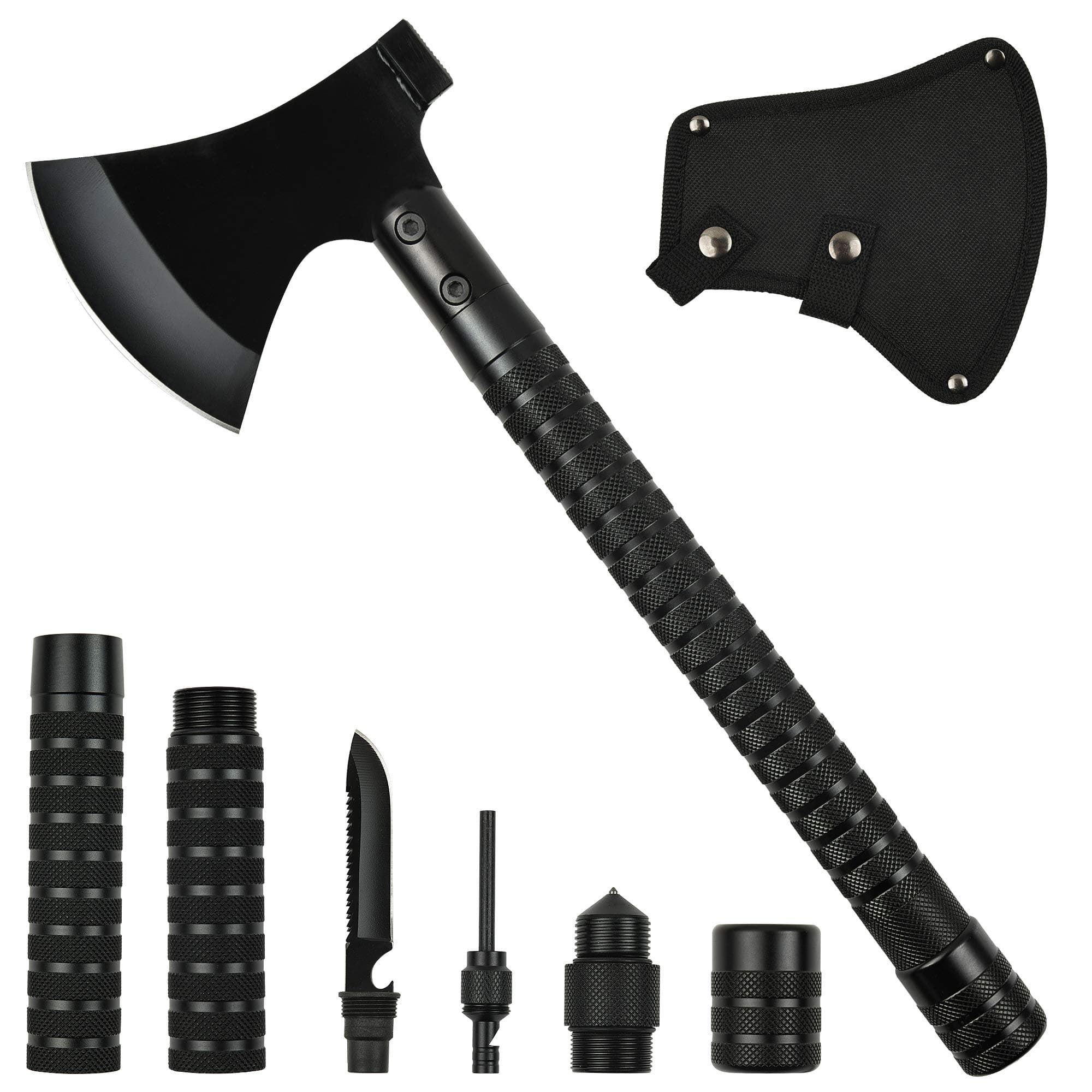 Yeacool Camping Axe Multi-Tool Kit Survival Portable Folding Hatchet Tomahawk Tactical with Sheath for Hiking Hunting (Black 4.5 inch Blade)
