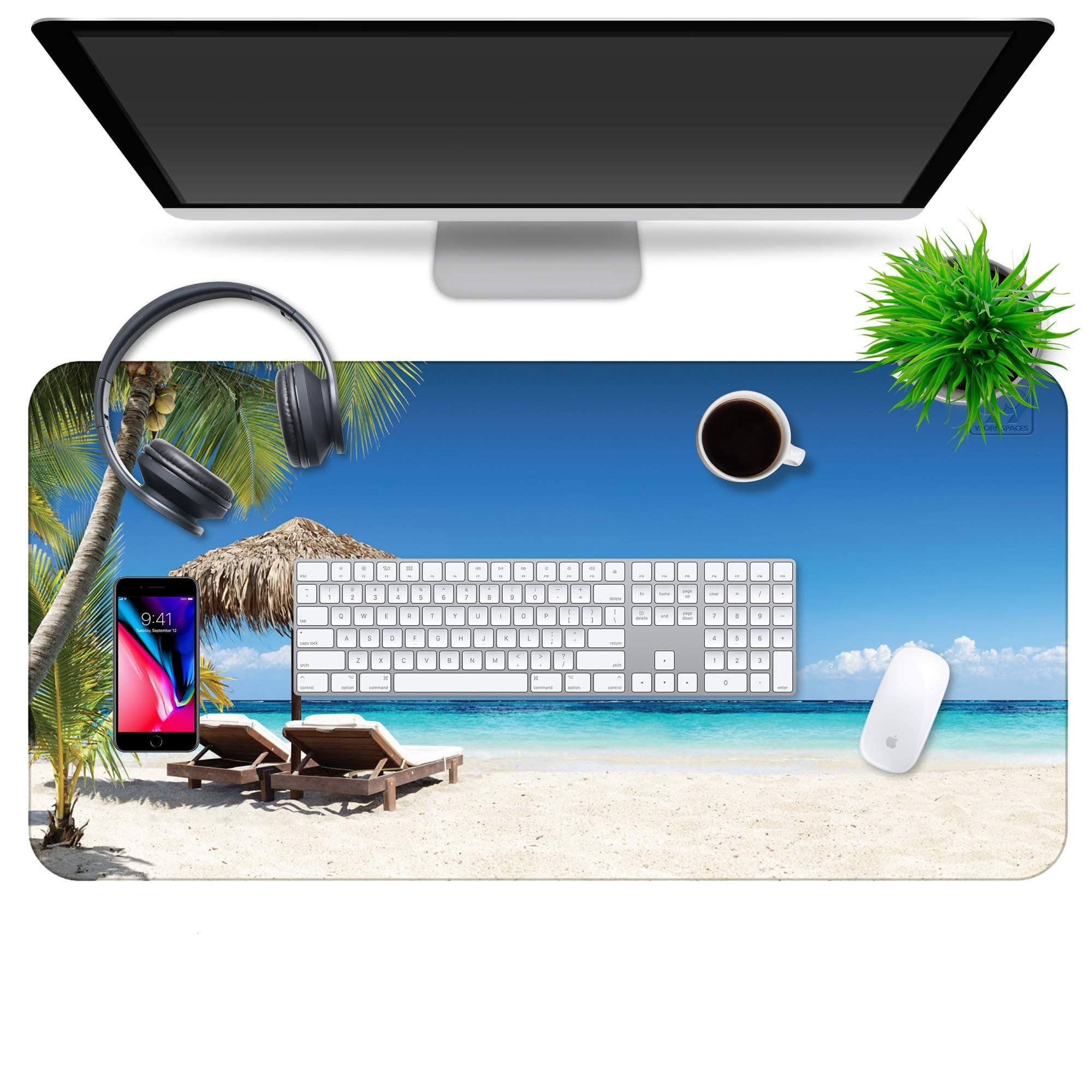Multipurpose Office Desk Pad and Computer Desk Mat - Fun and Pretty Waterproof Office Desk Mat and Desk Blotter Pad - Home Office Accessories (Large (35.5" x 17.5") (Tropical Beach)