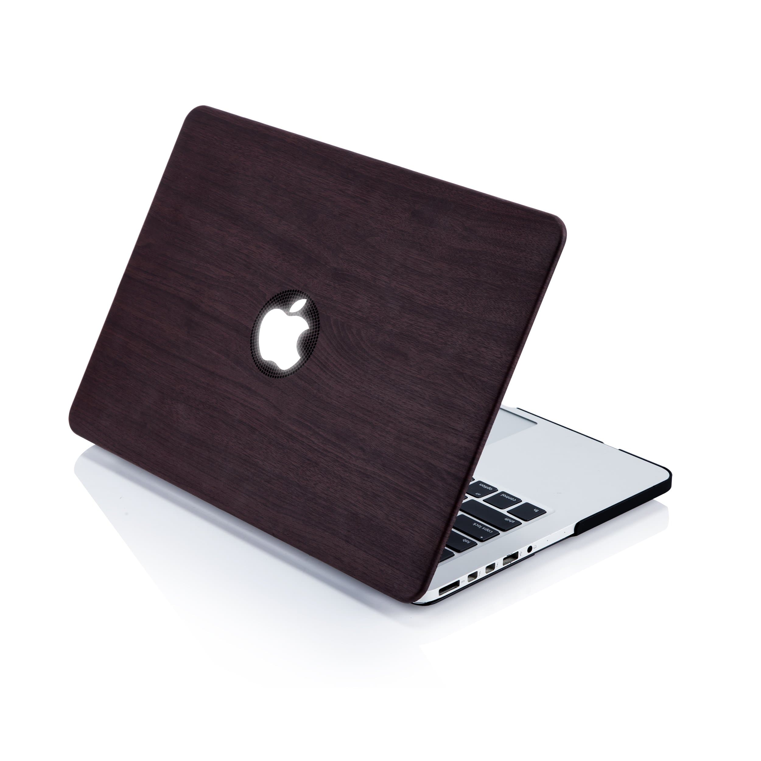 TJFEC PU Leather Coated Soft Touch Hard Case for MacBook Pro 15 inch with Retina Display Model A1398 - Dark Wood