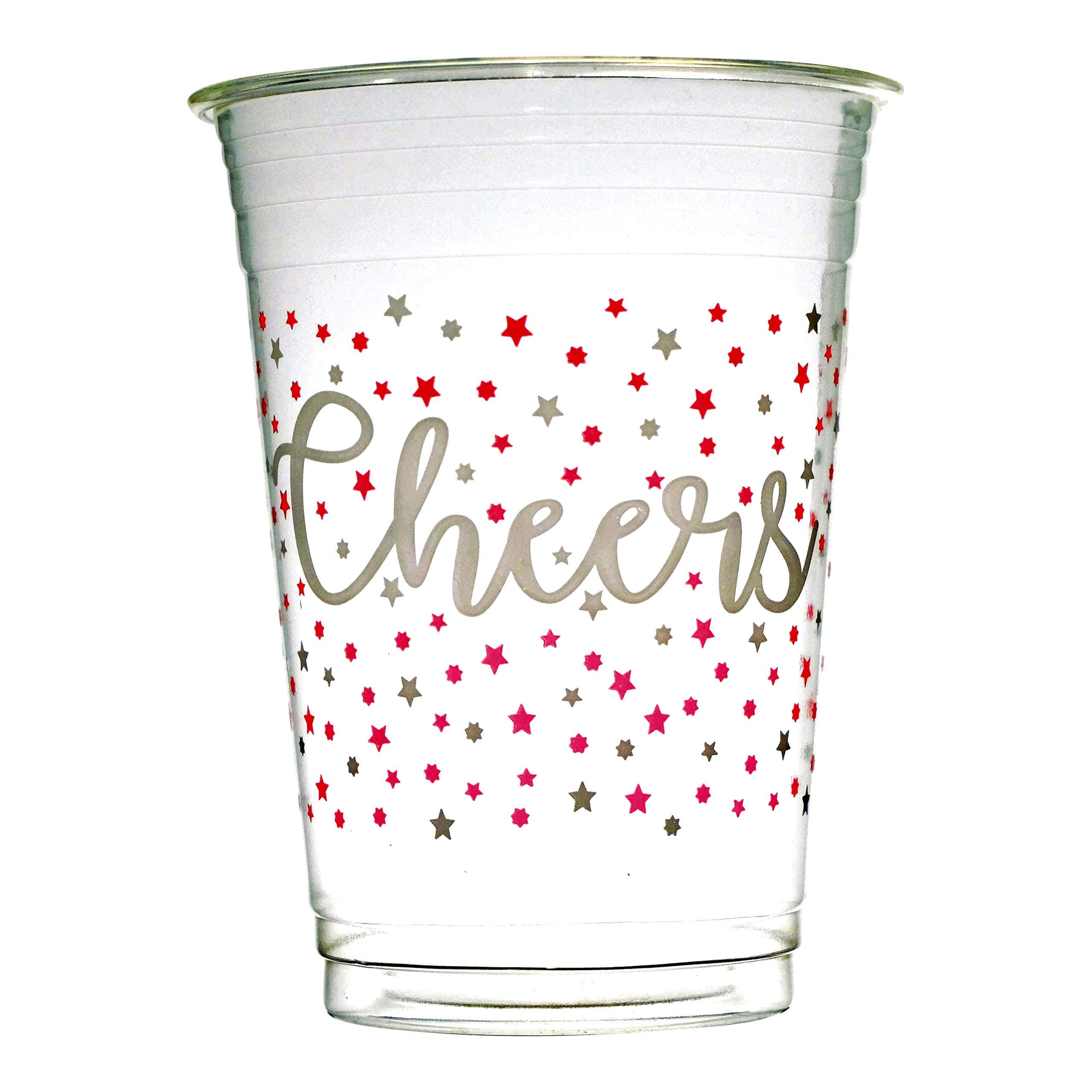 50 ct Cheers Compostable Clear Cold Drink Cups, 16 oz, Red & White