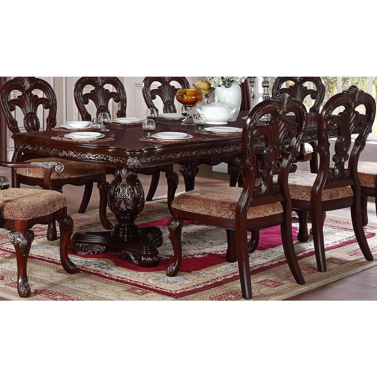 HEFX Dublin 86-114 inch Dining Table in Warm Cherry - Colonial, Claw Feet, Wood Carving