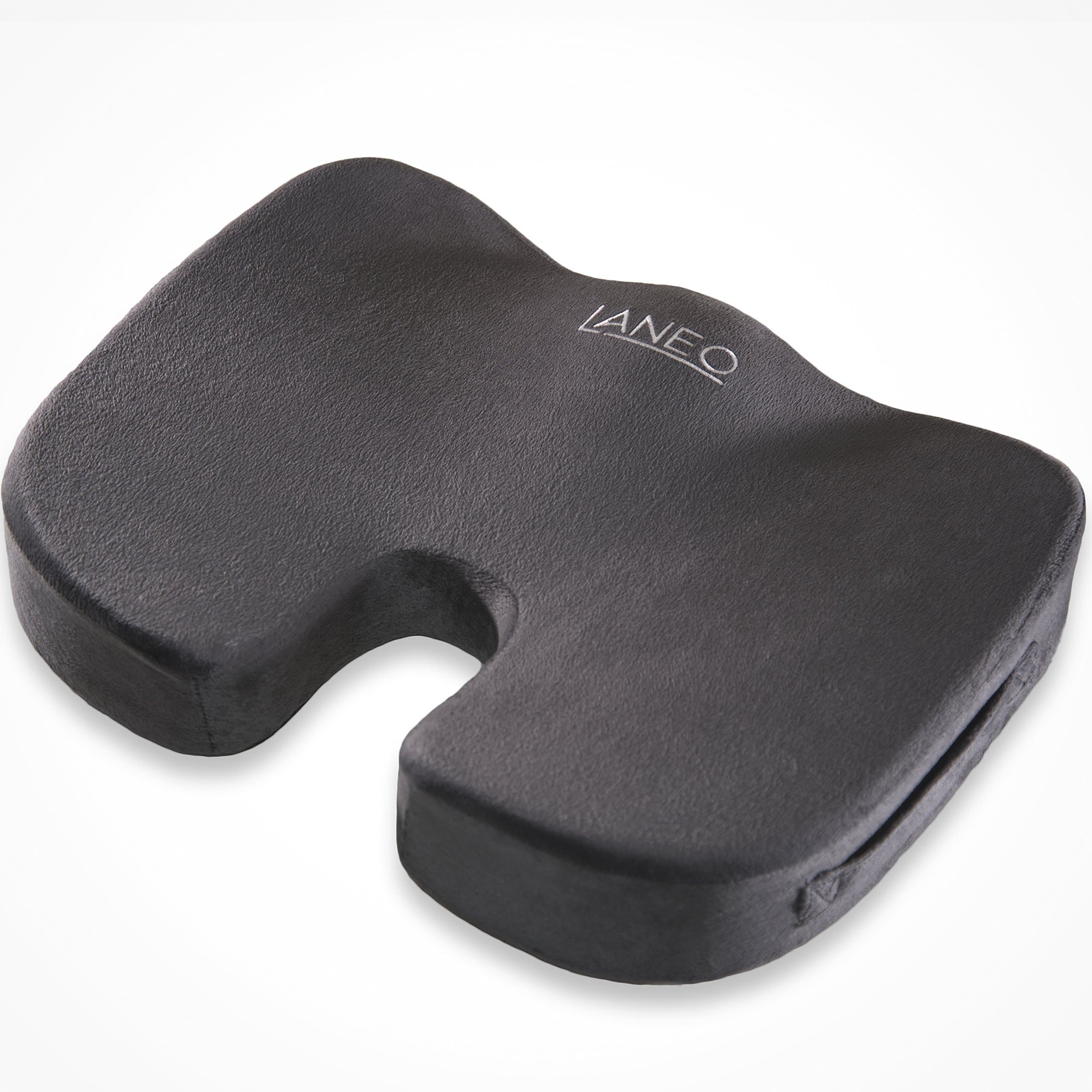 LANEO Back Support Seat Cushion - Coccyx Cushion for Sciatica, Back Pain Relief & Tailbone Pain Great for Office Chair, Sitting on the Floor & Car Driver Seat (Dark Black)