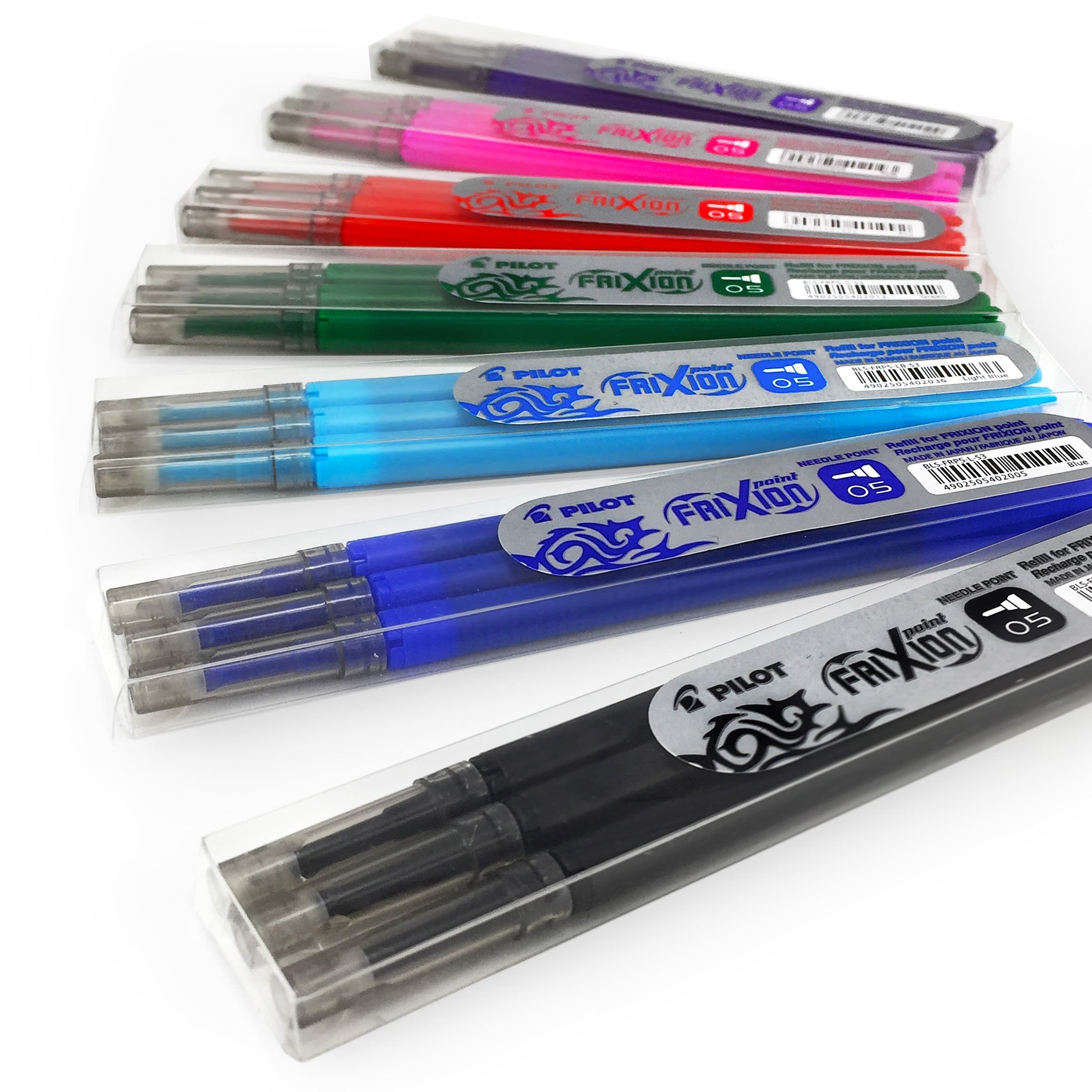 Pilot Frixion Point Refills – 0.5mm Needle Point – Pack of 7 – 21 Refills - 1 of Each Colour