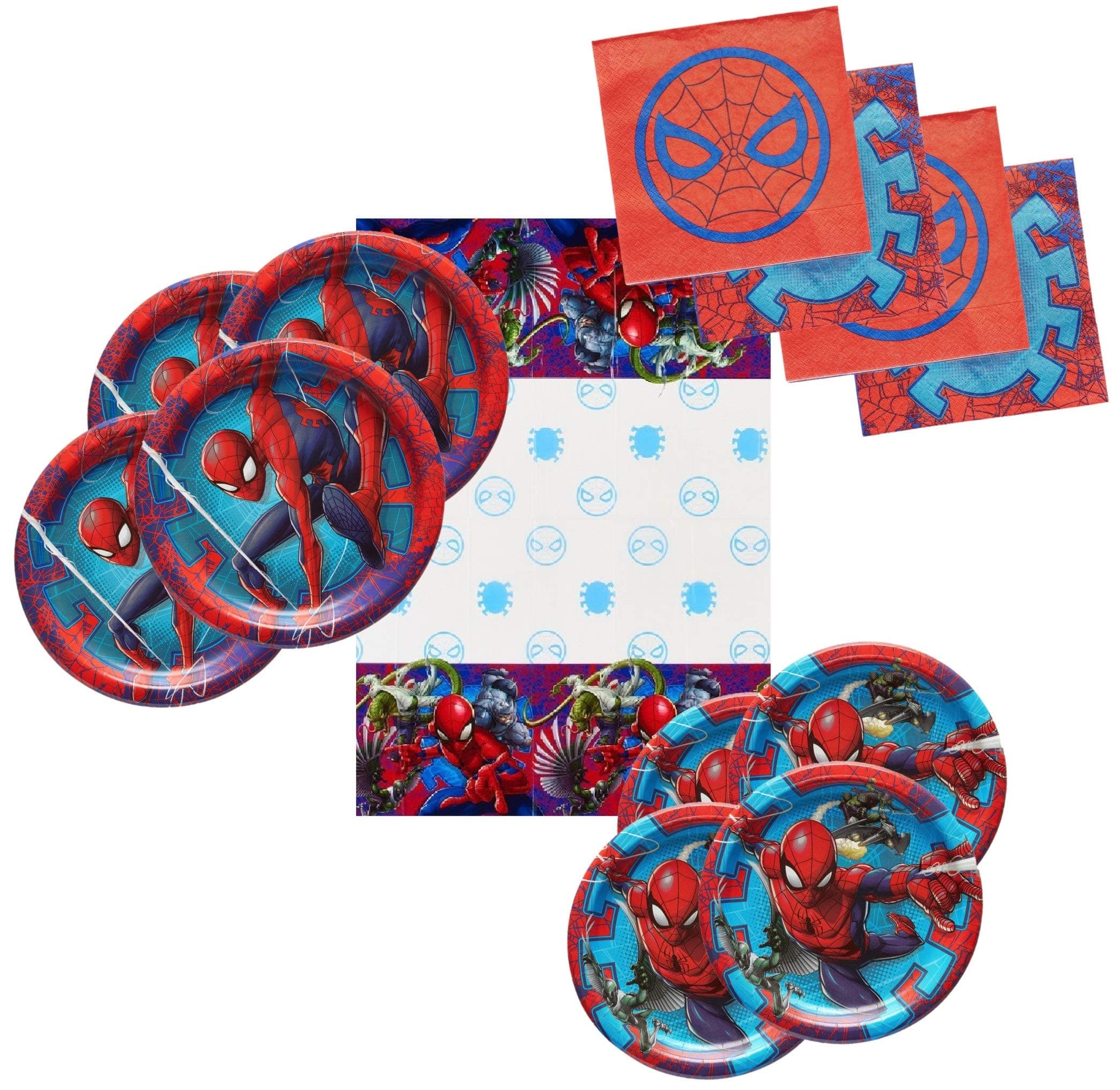 Spiderman 2 Party Supplies Tableware Bundle Pack for 16 Guests - Includes 16 Dinner Plates, 16 Dessert Plates, 16 Dinner Napkins, and 1 Tablecover