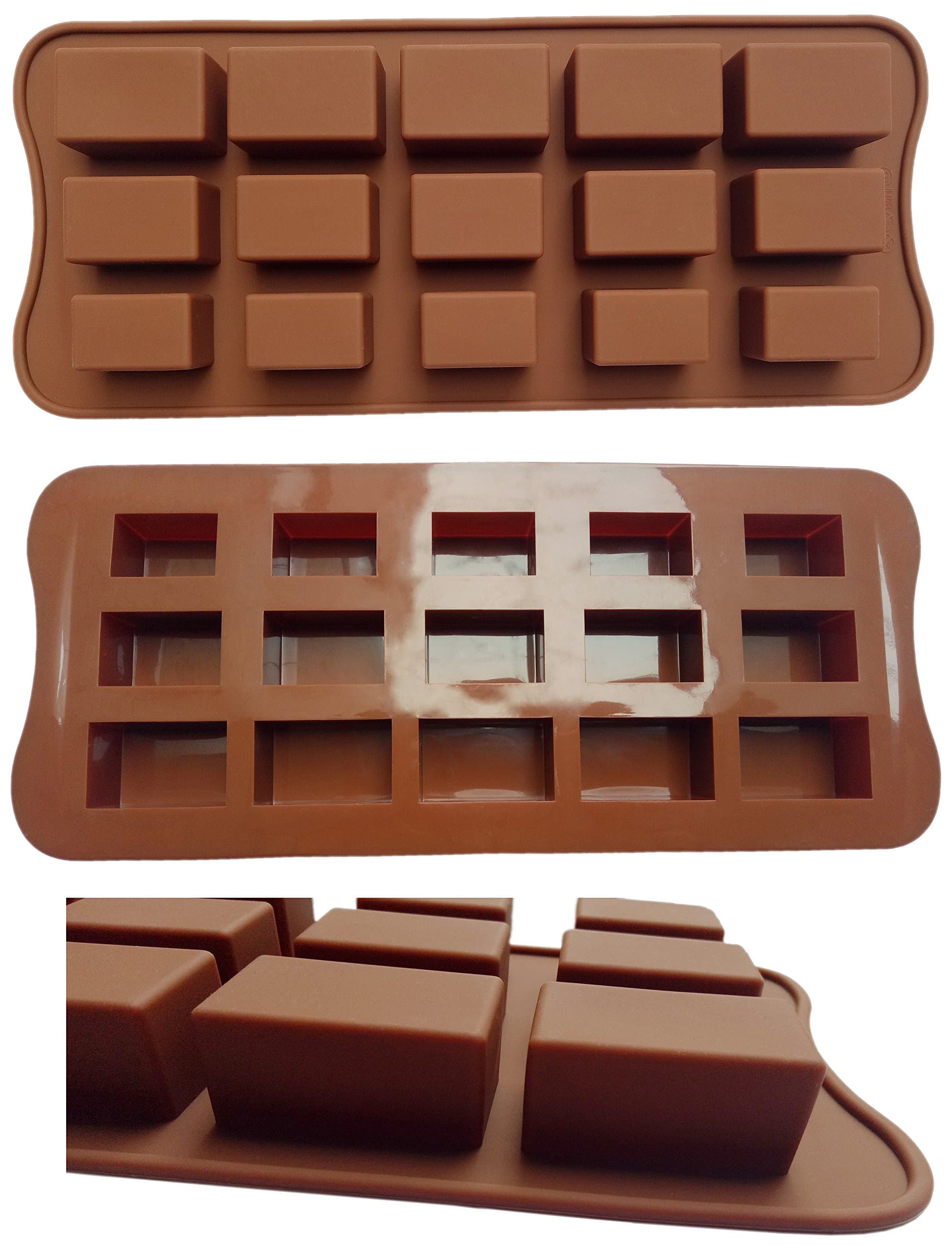 ADS Silicone Pastry Chocolate Cake Mold Baking Pan - Rectangle - 15 Cavities - 3 Sizes