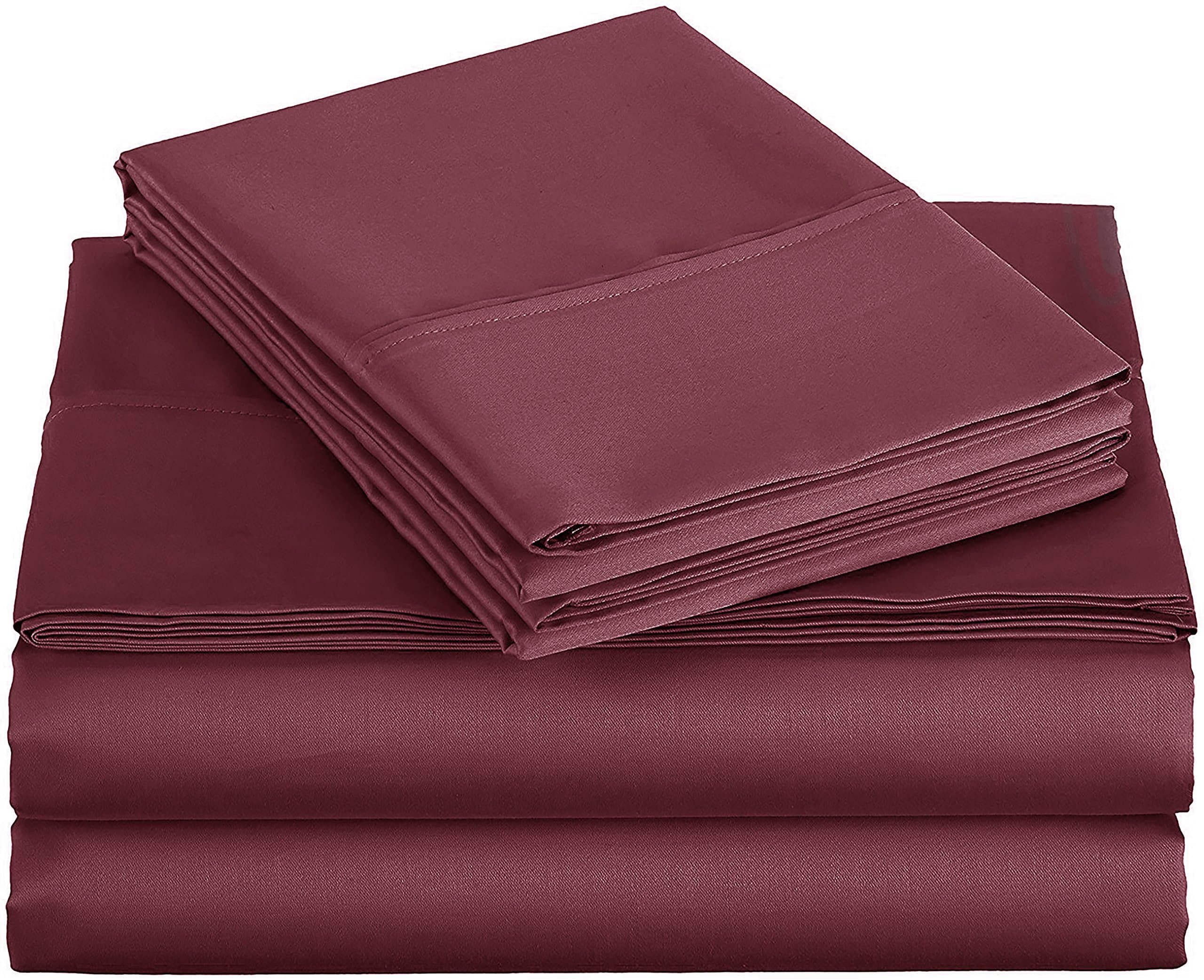 EVOLIVE Ultra Soft Solid Premium Brushed Microfiber 4 Piece Sheet Sets Including 1 Flat Sheet, 1 Fitted Sheet, and 2 Pillow Cases (Wine, Full)