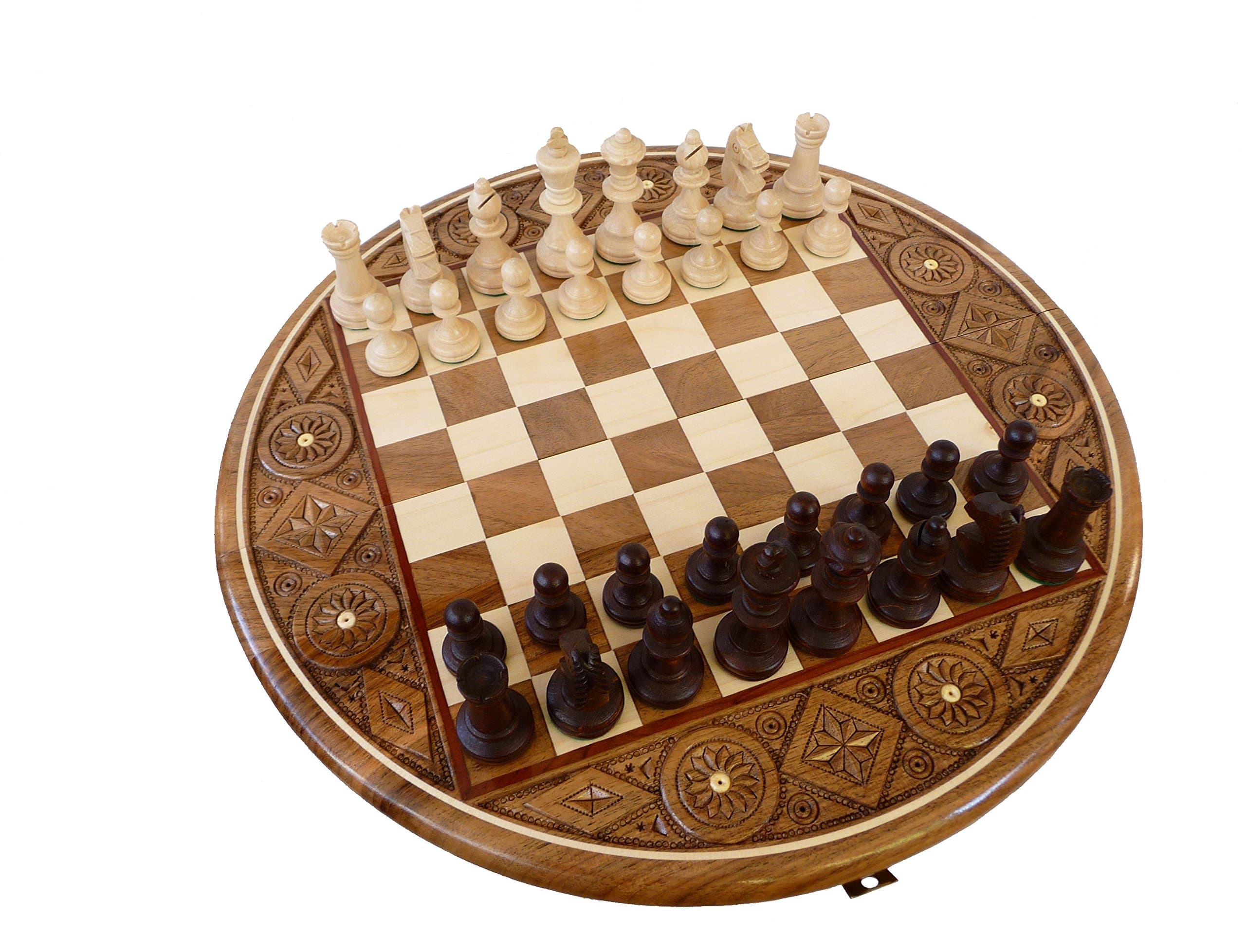 Limited Edition, Solid Oak Wood Inlaid Round Chess Set