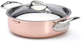 De Buyer 6441.24 Inocuivre Sauté Pan with 2 Cast Stainless Steel Handles and Lid, 2 mm Thick, 24 cm Diameter