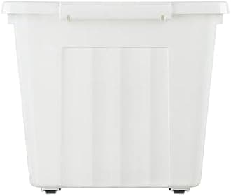 Cetomo 80L*6 Storage Boxes with Lids, Plastic Storage Box with Wheels and Secure Side Latches, Stackable & Nestable Organizer for Home, Office, Moving, PP, White, 80L-6 Pack