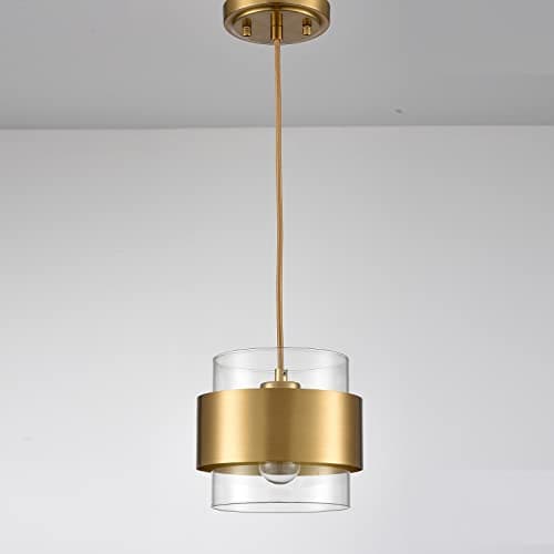 CLAXY Modern Brass Kitchen Pendant Light Height Adjustable Pendant Light Clear Glass Shade
