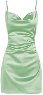 ZAFUL Women's Satin Sleeveless Spaghetti Strap Mini Dress Side Slit Cowl Neck Cocktail Party Dresses