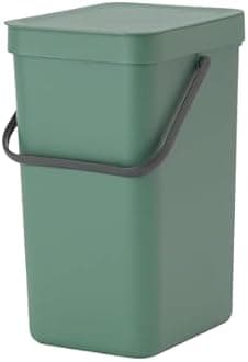 Brabantia Sort & Go Waste Bin 12L (Fir Green), Space-Efficient Plastic Recycle Container with Handle, Removable and Stay-Open Lid, Easy to Clean Kitchen Bin without Nooks and Rims