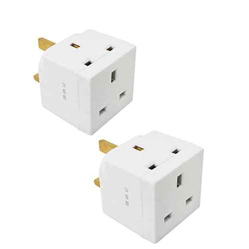 2 Way 3 Pin Power Adapter Plug Splitter - Cube Electric 13A Multi Wall Plug Extension Double Socket UK (Pack of 2 Plugs)