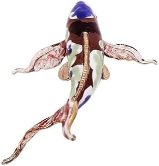 WitnyStore 5" Red Blue White Koi Carp Fish Artistic Blown Glass Figurine Premium Hand-Blown Statue Tabletop Decoration Unique Collectible for Adult Collectors Handcrafted Elegant Home Room Decor