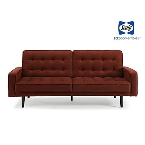 Sealy Toluca Mid-Century Split-Back Convertible Sofa in Red