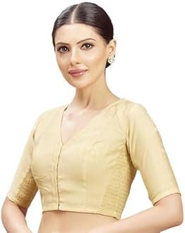 Studio Shringaar Women's Cotton Silk Stretchable (Smocked) Readymade Elbow Length Sleeves Saree Blouse