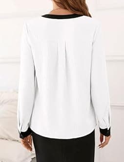 Fayenne Womens Tops Dressy Casual V Neck Color Block Business Casual Blouses Long Sleeve Work Shirts Fall Trendy Clothes