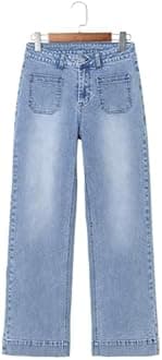 Astylish Womens Wide Leg Jeans High Waisted Stretchy Straight Leg Jeans Trendy Denim Pants with Patch Pocket