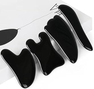 airogym Guasha Massage Tool，Natural Stone Gua Sha Board, 4PCS Guasha Stone Scraping Massage Sets for SPA Acupuncture Physical Therapy Muscle Knots Facial Caring Point Treatment (Black Stone)