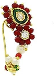 SWAMI Red Colour crystal Traditional Maharashtrian Nath, Clipo-On Nose Ring,Nose Pin Nathiya For Women