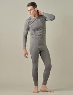 LAPASA Men's Fleece Lined Thermal Underwear Set, Light/Mid/Heavyweight Warm Long Sleeve Long Johns Top and Bottom, Base Layer Set M11/M57/M24,XXL,Light Heather Grey (Lightweight)