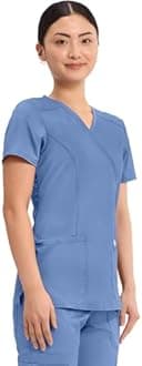 Cherokee Scrubs Top for Women Mock Wrap with 3 Pockets, Soft, 2-Way Stretch & Durable Fabric - WW610