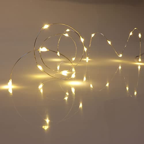 Qbis Battery Powered Christmas Lights with 6hr Timer Mode. 20 LED Battery Fairy Lights. Warm White Wire Lights. Battery Lights Indoor use (20 Warm White)