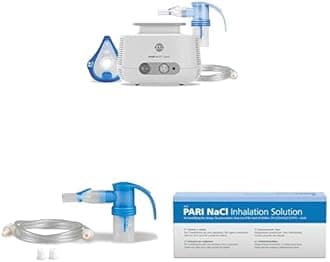 PARI BOY Classic Nebuliser Bundle: Compact Machine & Year Pack + NaCl Inhalation Solution - COPD, Asthma, Cold Relief, All Ages